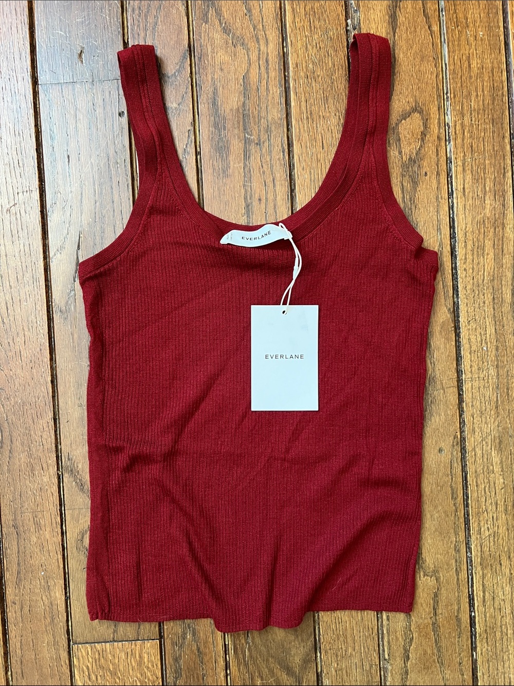 Everlane Wine Red Light Ribbed Cami Ultrasoft Merino Size Small NWT